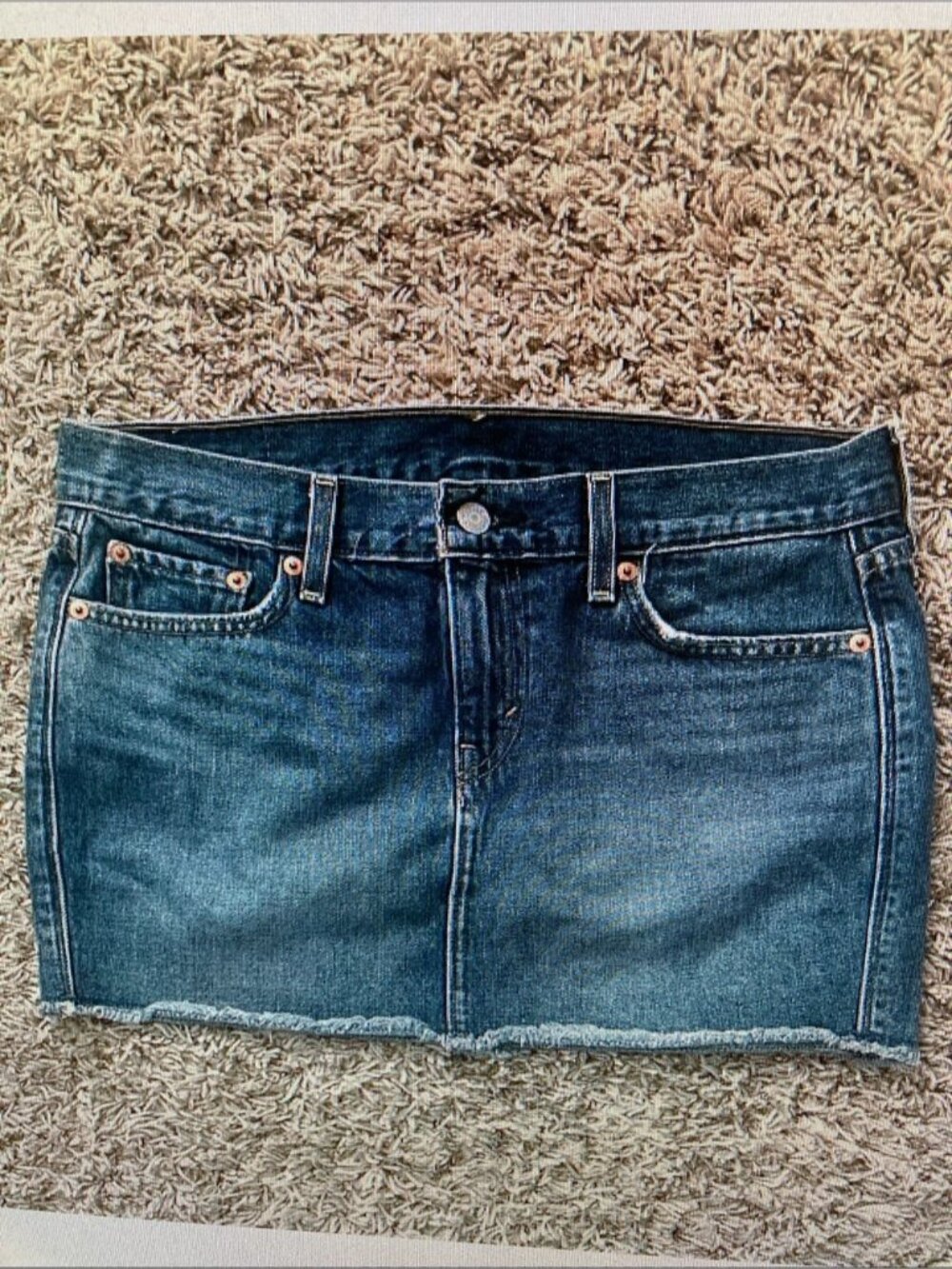 Classic Blue Denim Mini Skirt with Frayed Hem